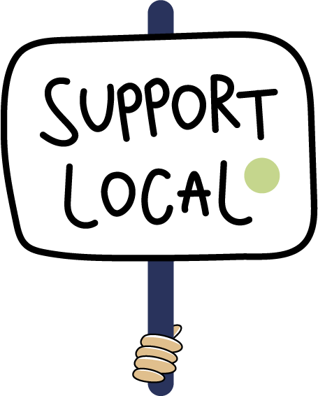 an icon where it is written "support local"